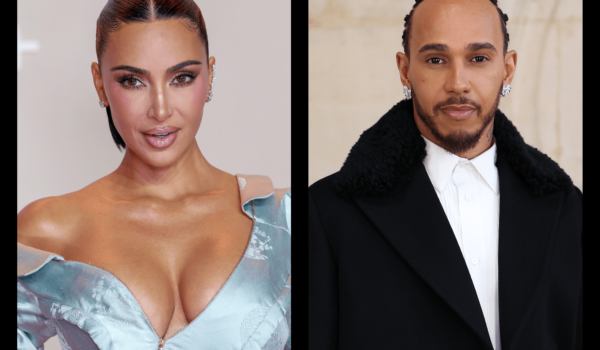 Kim Kardashian e Lewis Hamilton seduti insieme al Super Bowl 2026